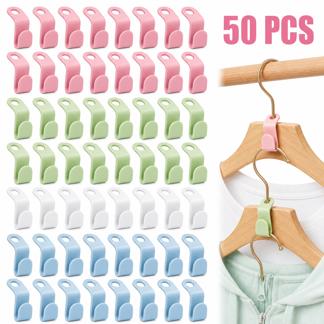 50/5Pcs Clothes Hanger Hooks Space Saving Closet Connector Hook Cascading Hanger Plastic Extender Clips Wardrobe Coat Organizer